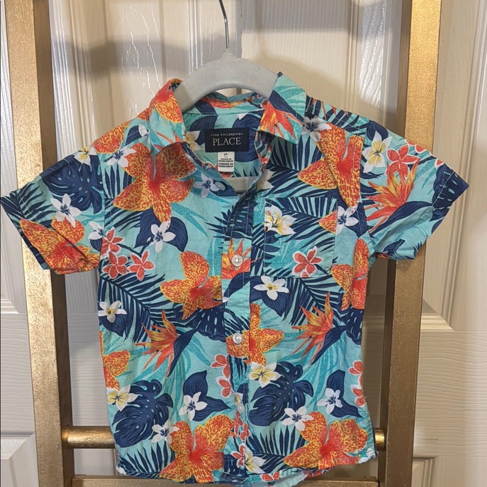 The Children's Place Floral Button Down Shirt - Blue and Orange